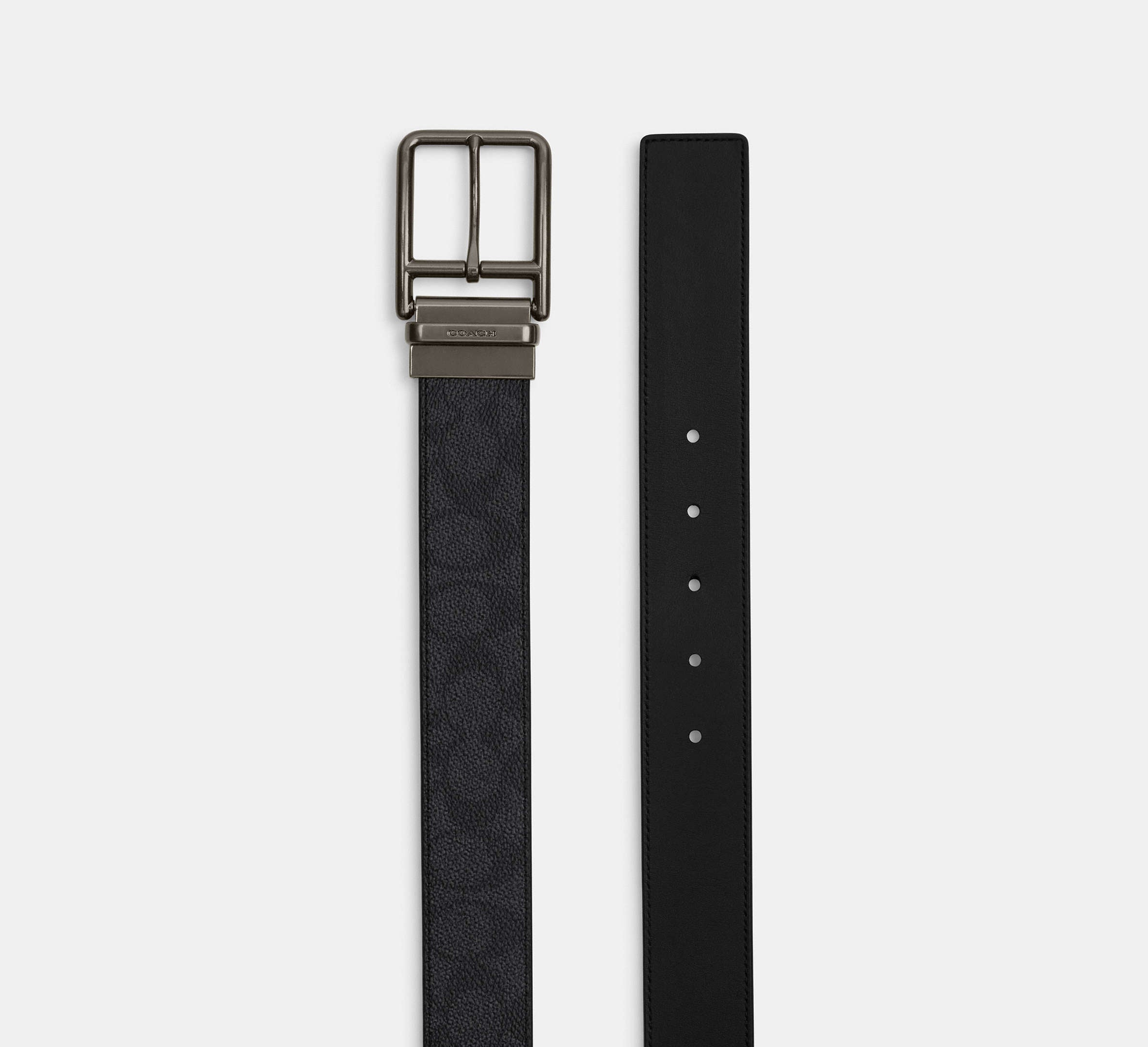 Coach  Double Bar Buckle Cut To Size Reversible Belt, 38 Mm - Gunmetal/Charcoal/Black