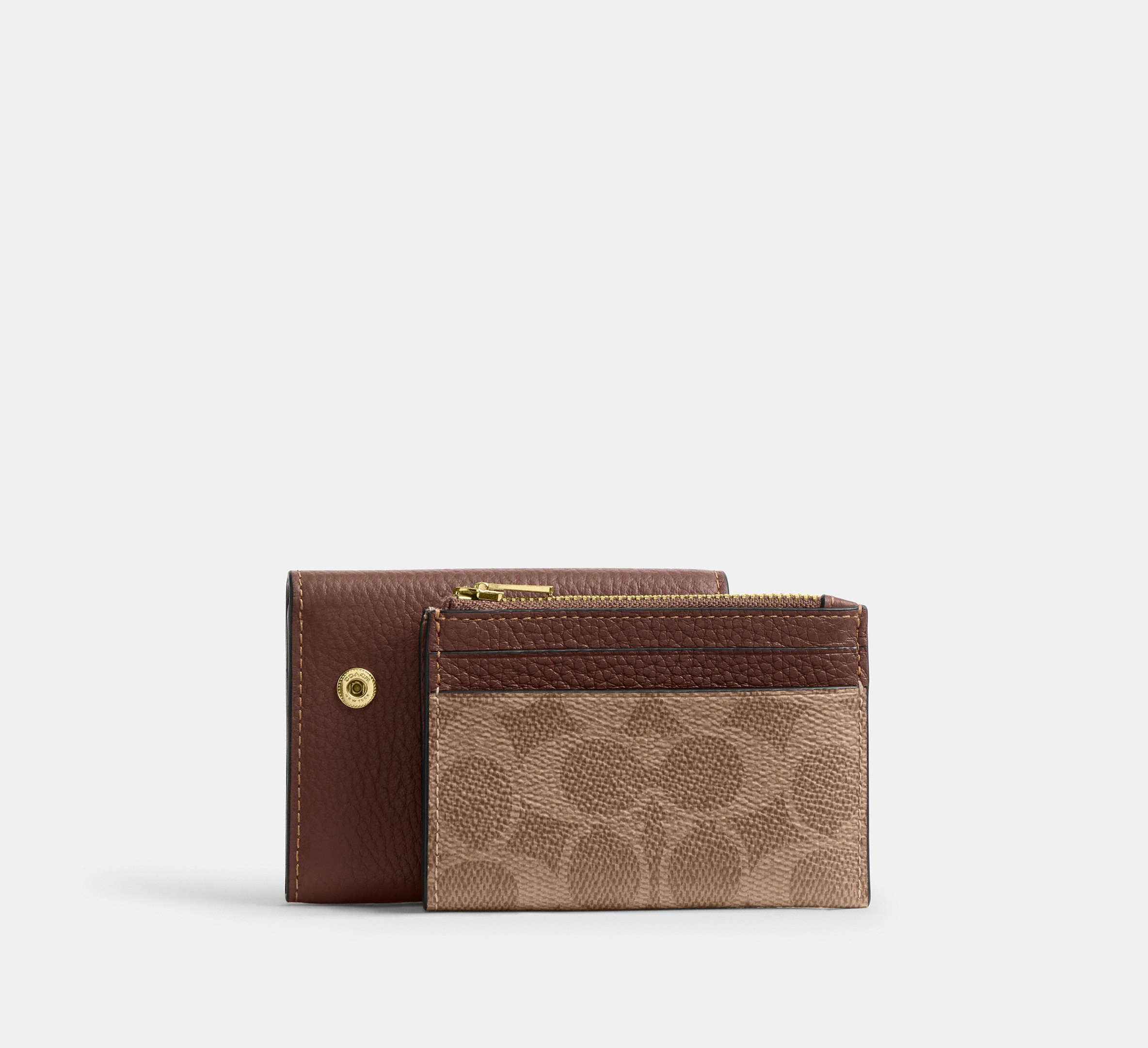 Coach Card Holder Wallet In Signature - Gold/Tan/Brown