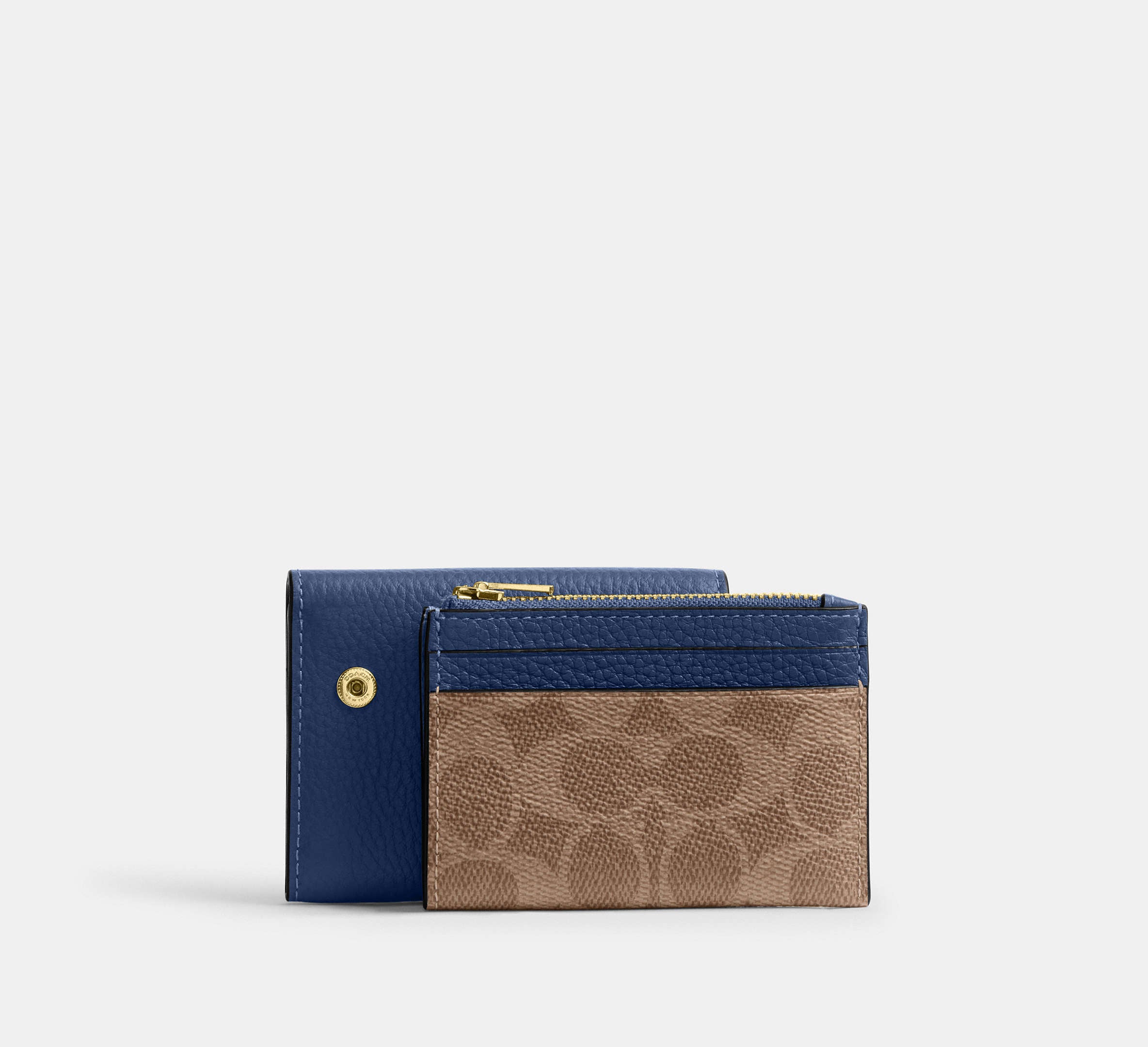 Coach Card Holder Wallet In Signature - Im/Tan/Deep Blue