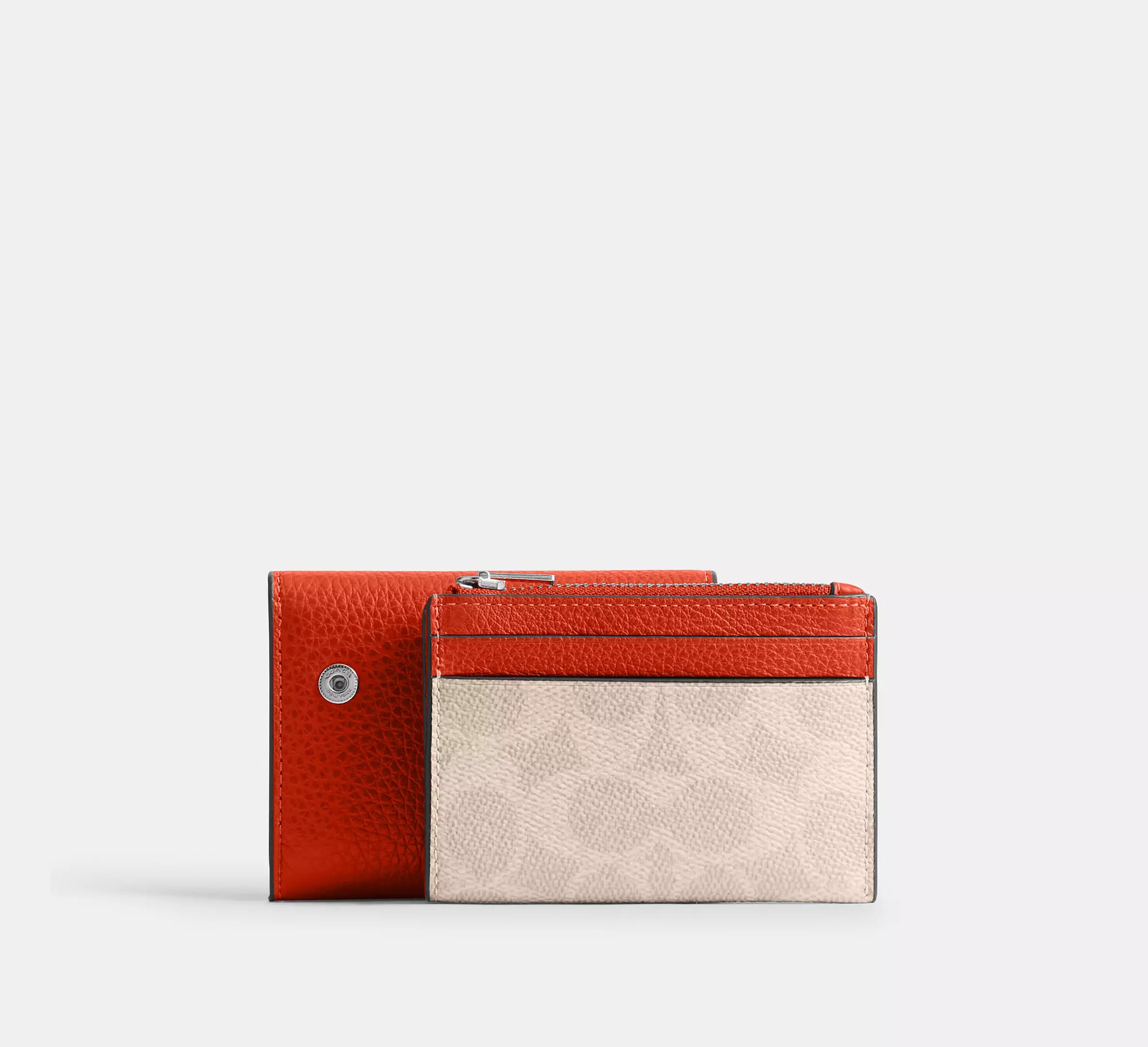 Coach Card Holder Wallet In Signature  -  Silver/Sand/Deep Orange