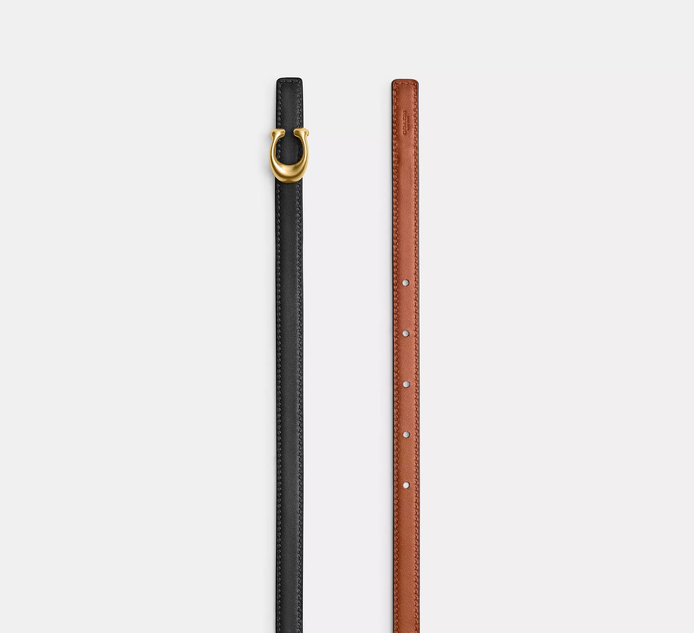 Coach Sculpted Signature Buckle Reversible Belt, 13 Mm - Brass/Black Burnished Amber