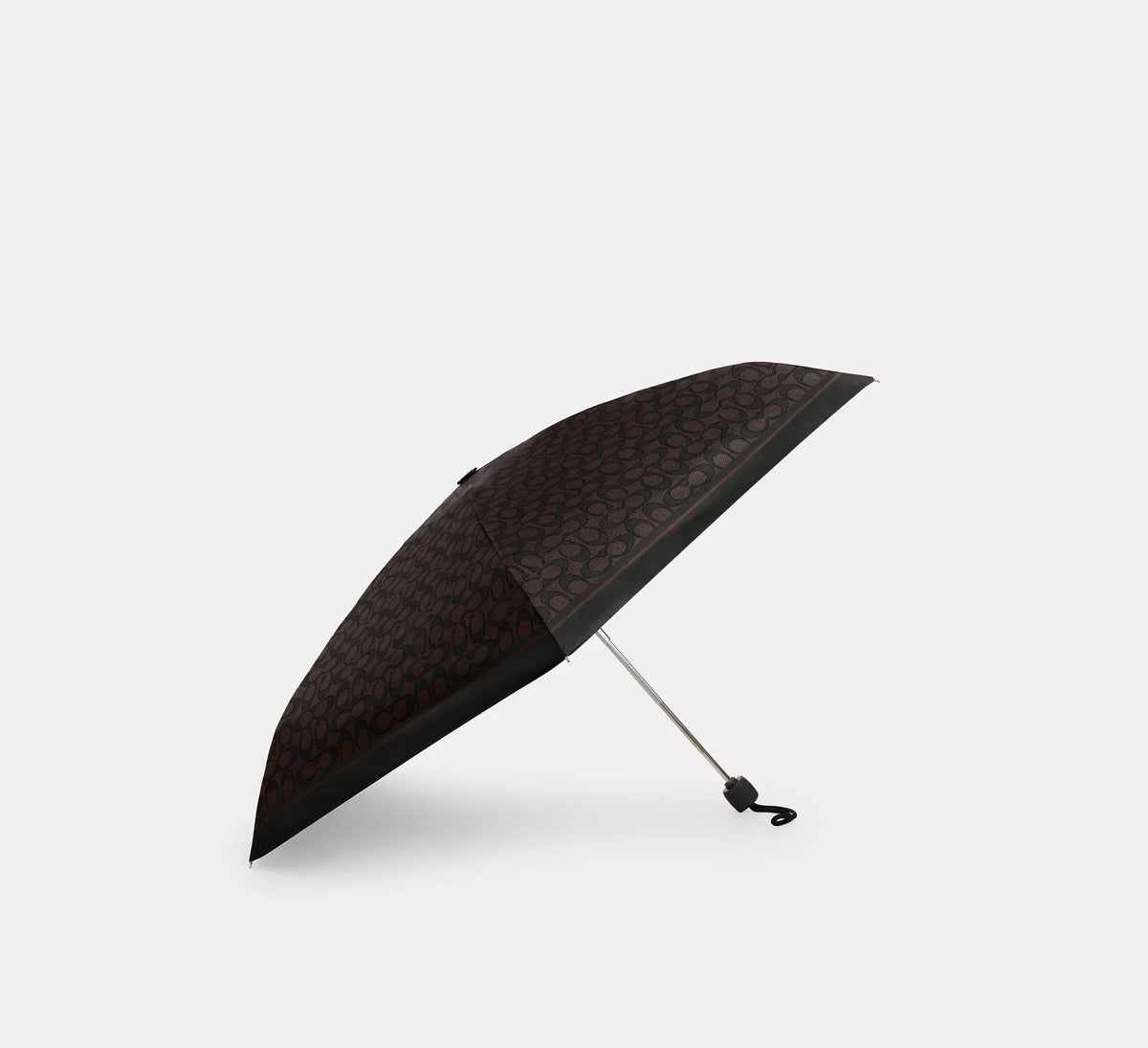 Coach Uv Protection Mini Umbrella In Signature Print  -  Silver/Walnut Black