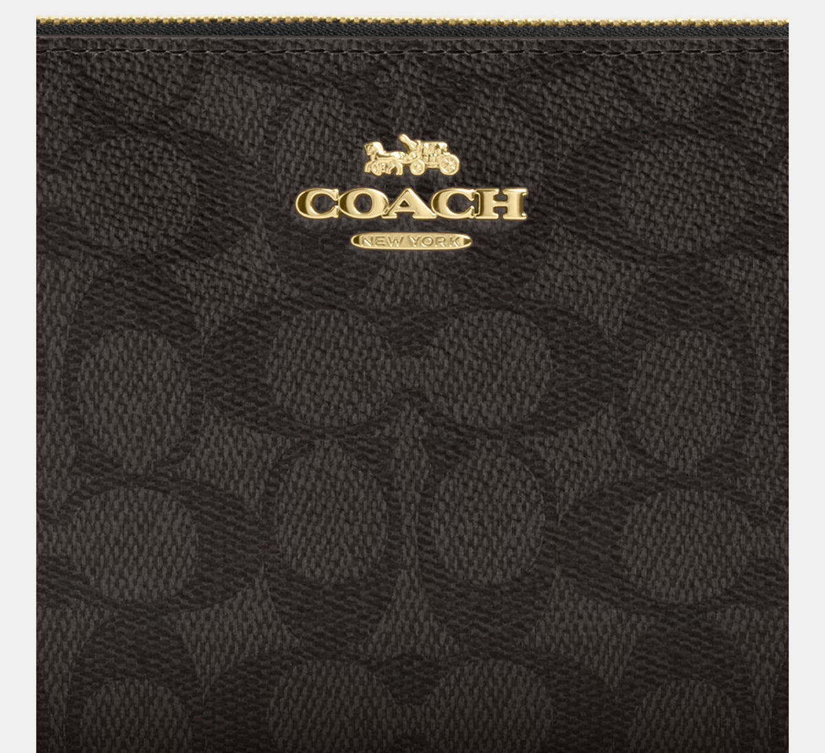 Coach Large Corner Zip Wristlet In Signature - Gold/Walnut/Black