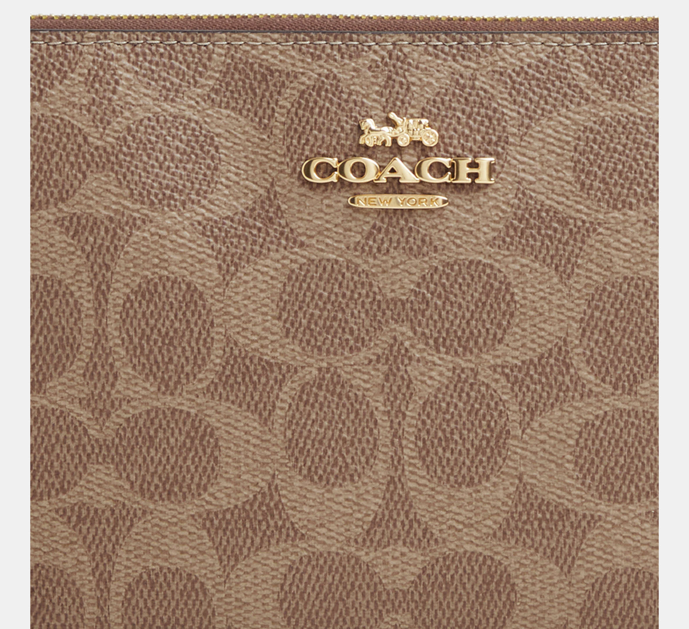 Coach Large Corner Zip Wristlet In Signature - Gold/Tan/Brown