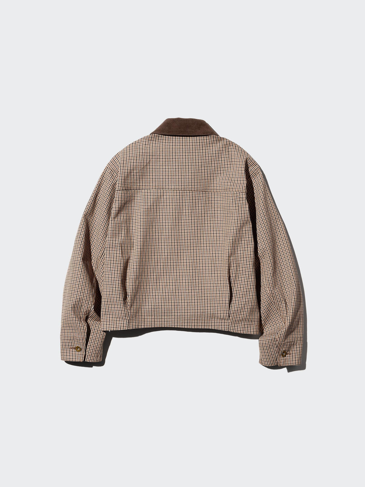 Uniqlo Unisex Zip Up Short Jacket | Check  -   34 BROWN