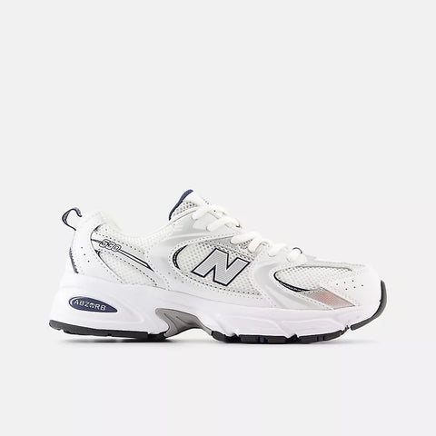 New Balance Big Kids 530  -  WHITE with NATURAL INDIGO and Silver Metallic  -  GR530SB1