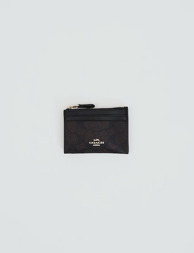 Coach Mini Skinny Id Case In Signature - Gold/Walnut/Black
