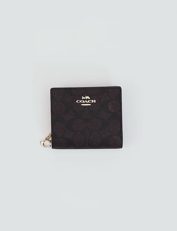 Coach Snap Wallet In Signature - Gold/Walnut/Black