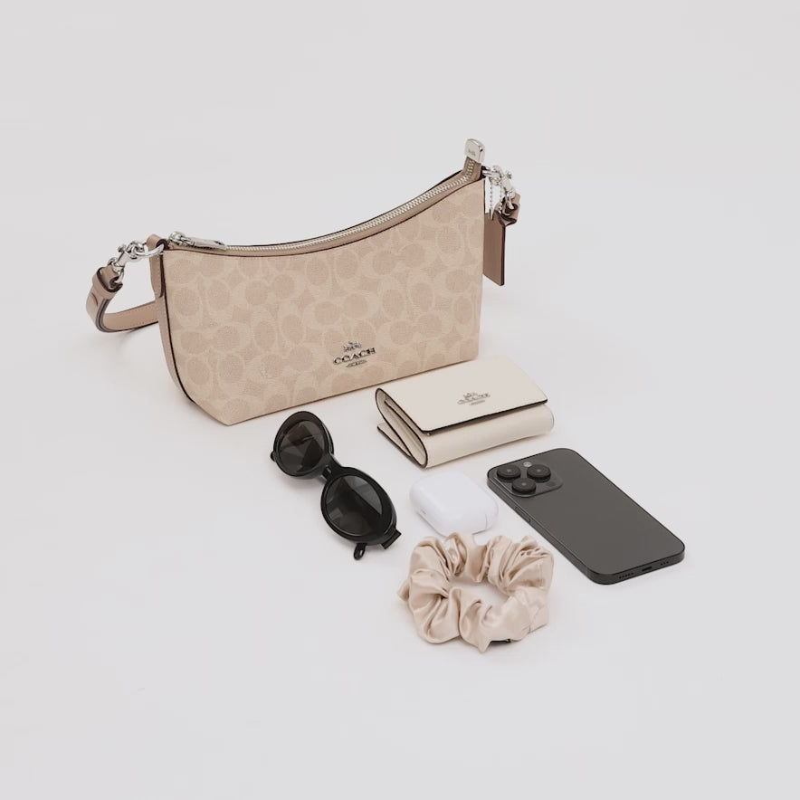 Coach Caitlin Shoulder Bag In Signature Canvas  -  Silver/Sand/Taupe