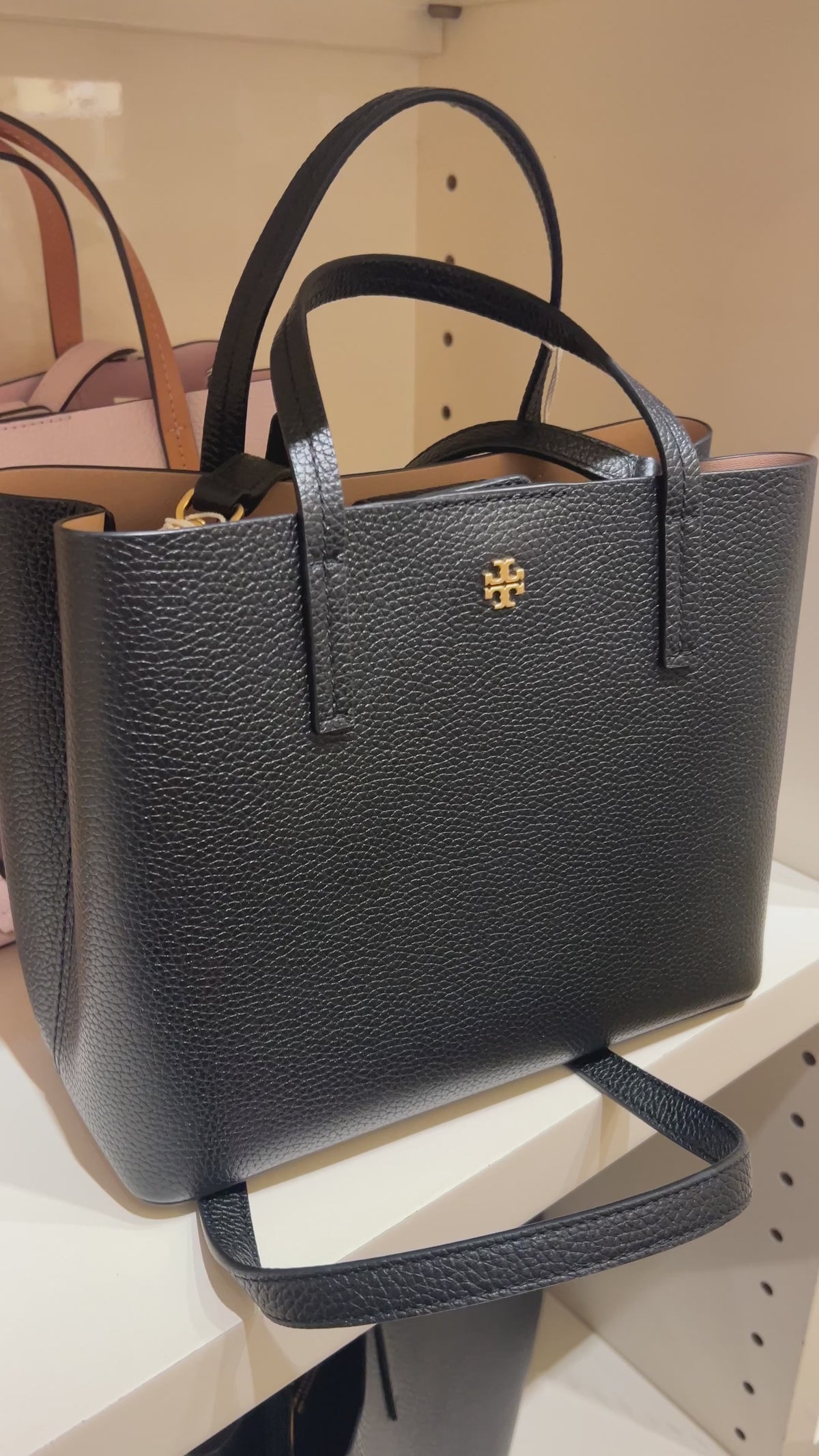 Tory Burch Small Blake Deri Çanta - Black / Devon Sand - Hemen Teslimde