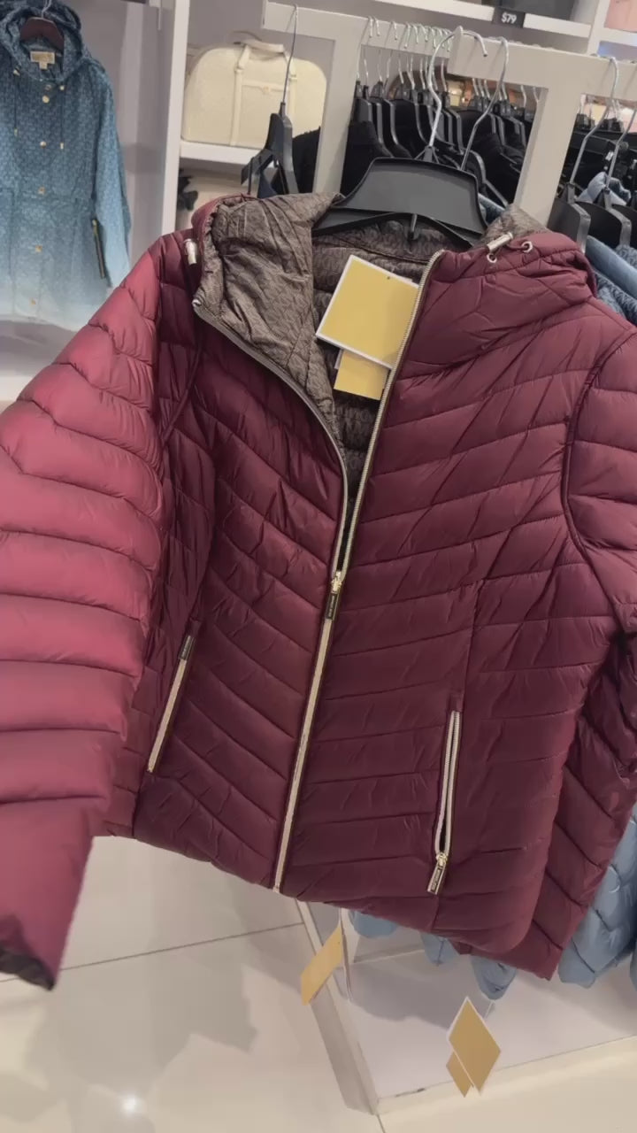 Michael Kors Chevron Logo Print Quilted Reversible Jacket