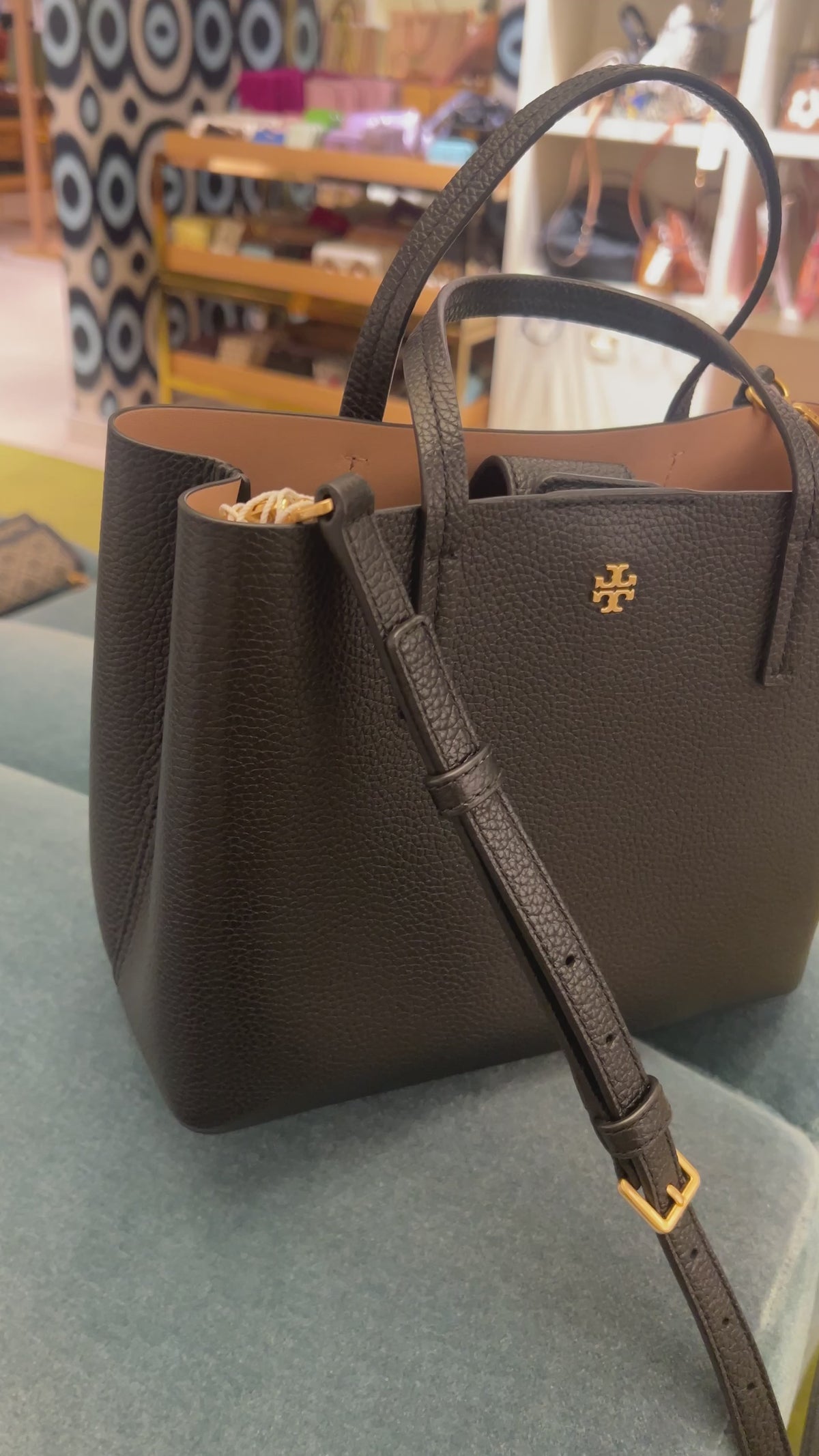 Tory Burch Small Blake Deri Çanta - Black / Devon Sand - Hemen Teslimde
