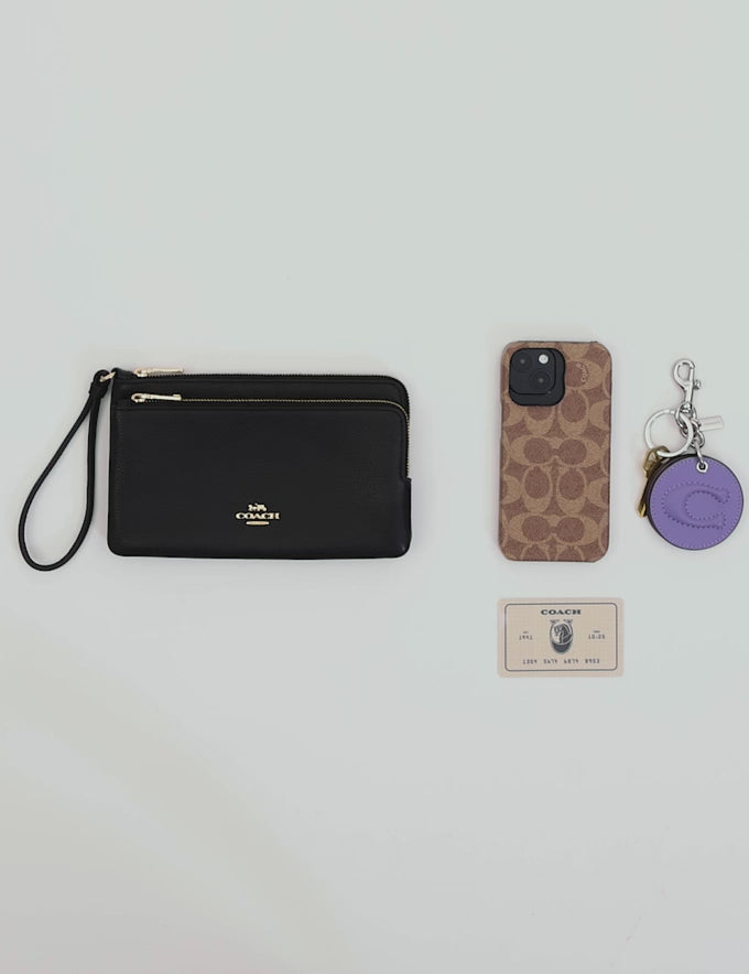 Coach Double Zip Wallet  - Silver/Indigo