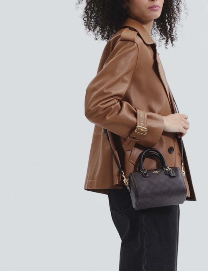 Coach Mini Rowan Crossbody Bag In Signature - Gold/Walnut/Black