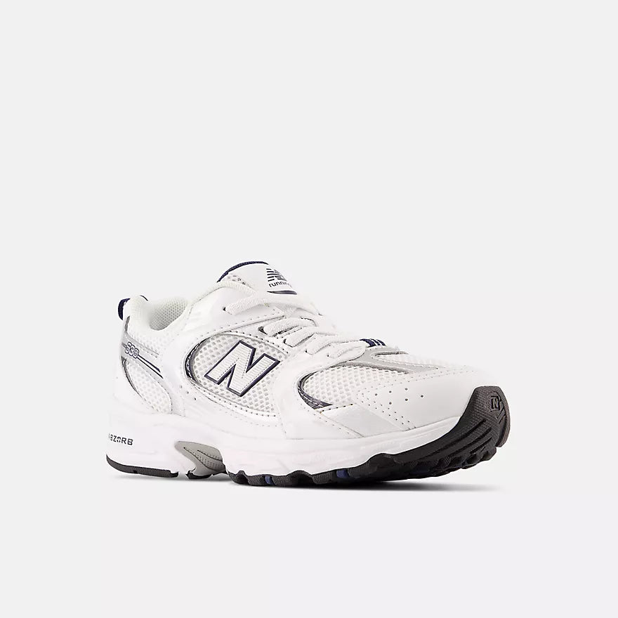 New Balance Little Kids 530 Bungee  -  NB WHITE with NATURAL INDIGO and Silver Metallic  -  PZ530SB1