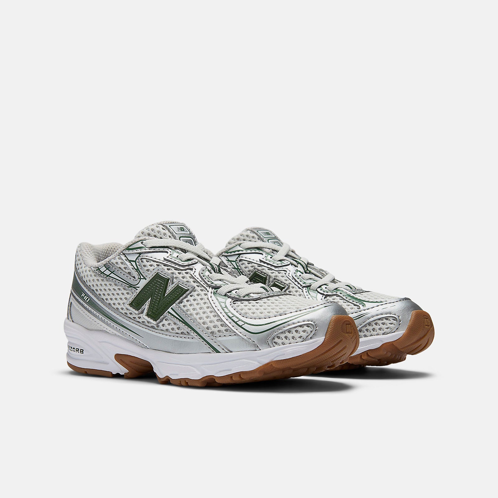 New Balance 740 Kids  BUNGEE LACE Silver Metalic with Dark Alpine Green -PZ740SF