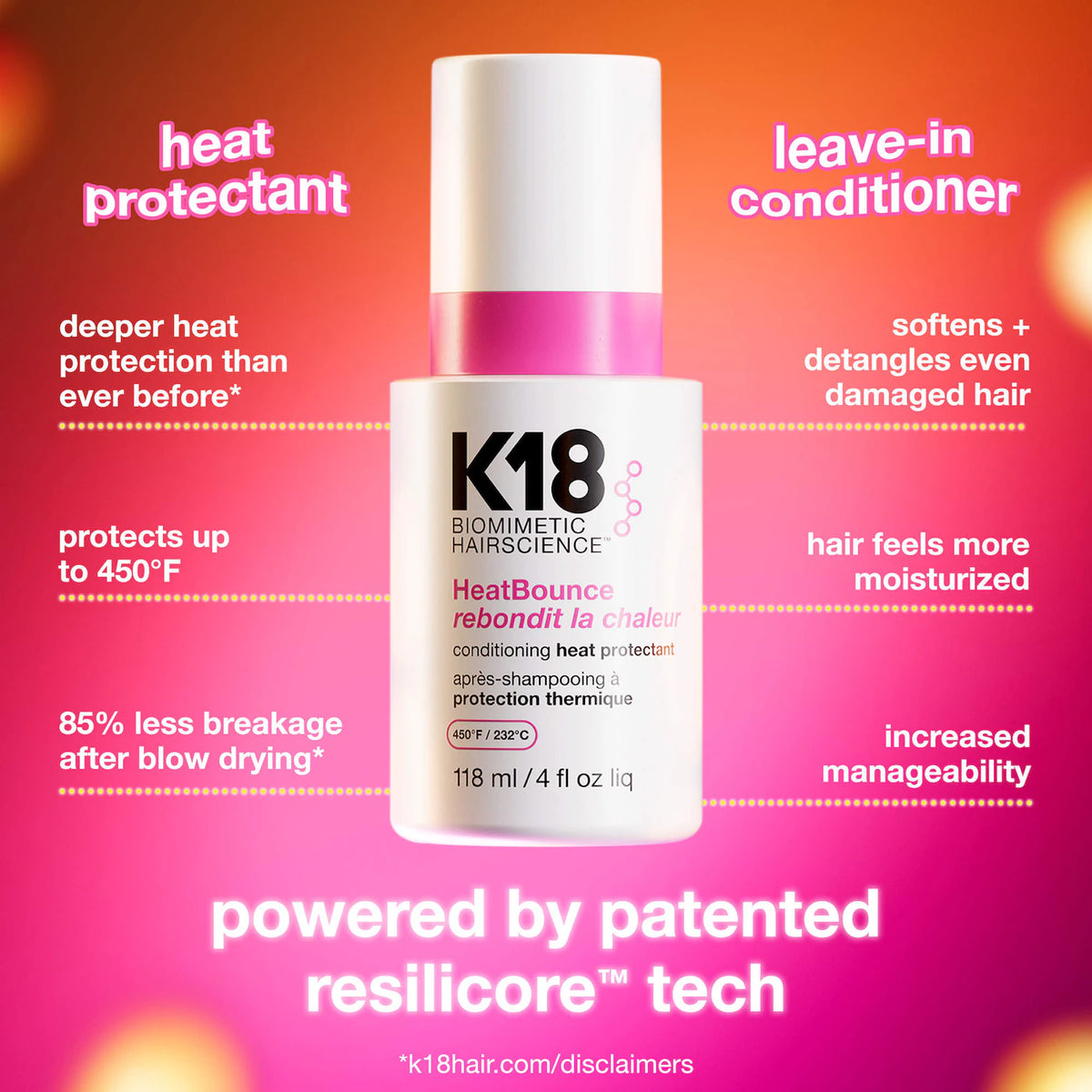 K18 Biomimetic Hairscience  Mini HeatBounce™ Leave-In Conditioner Heat Protectant-1.6 oz/47 mL