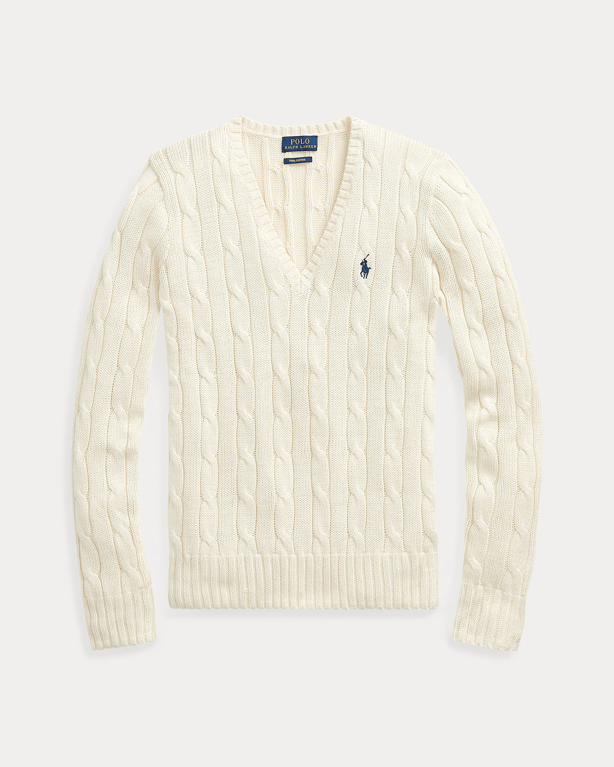 Ralph Lauren Women Cable-Knit Cotton V-Neck Sweater  -  Cream