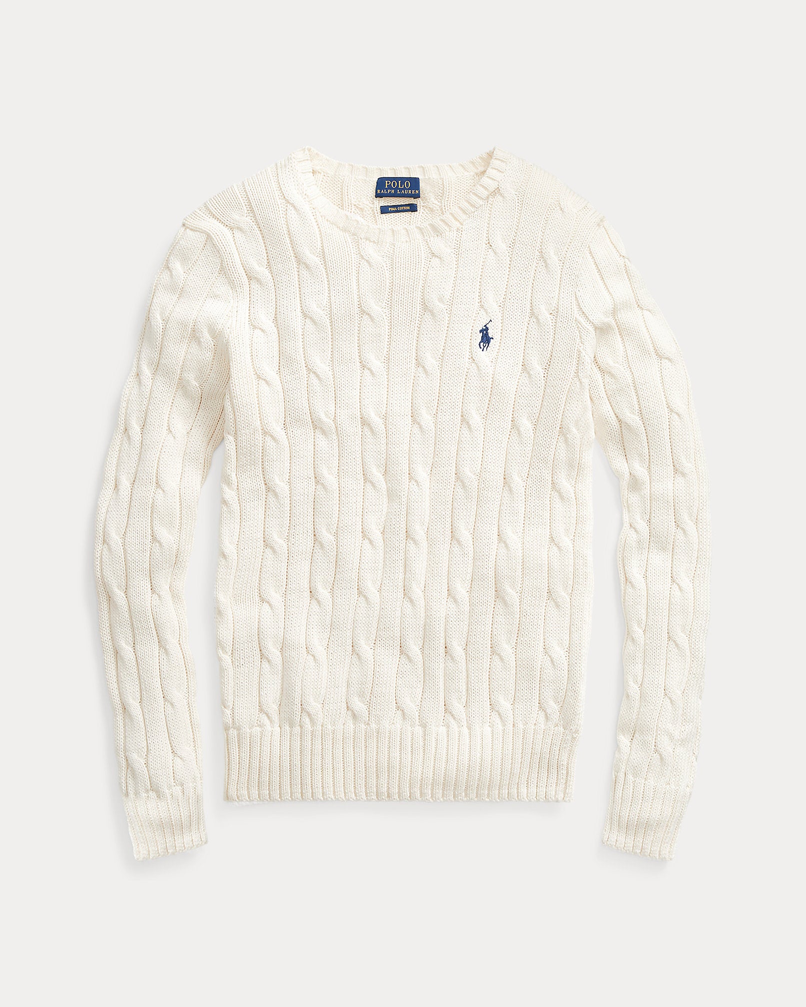 Ralph Lauren Cable-Knit Cotton Crewneck Sweater Cream- Outlet