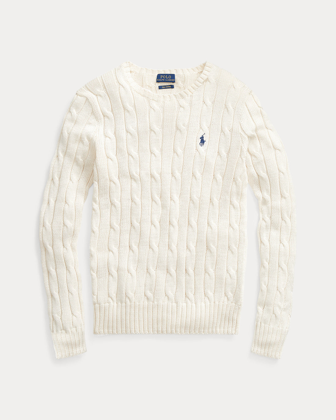 Ralph Lauren Cable-Knit Cotton Crewneck Sweater Cream- Outlet