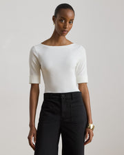 Ralph Lauren Women Stretch Cotton Boatneck Tee  -  White