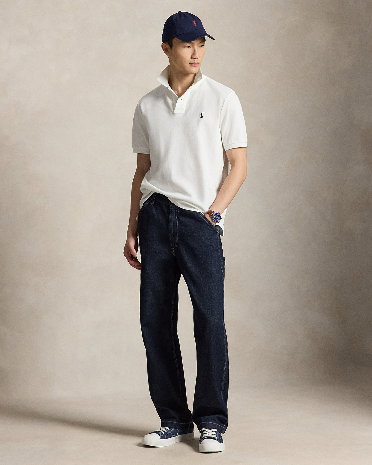 Ralph Lauren Men's The Iconic Mesh Polo Shirt - All Fits  -  White/Navy