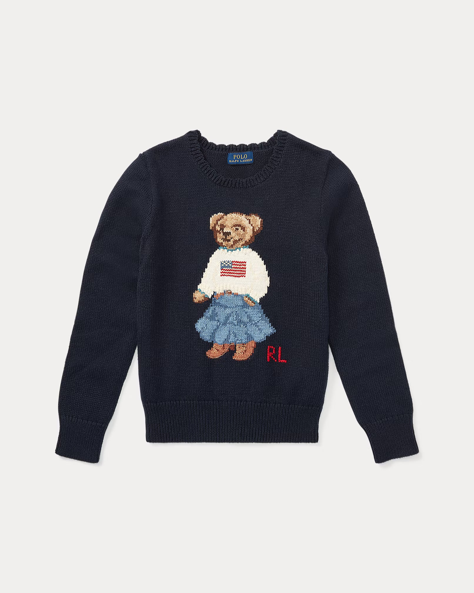 Ralph Lauren Girls Polo Bear Cotton Sweater  -   Hunter Navy