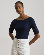 Ralph Lauren Women Stretch Cotton Boatneck Tee  -  Lauren Navy