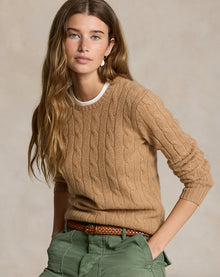 Ralph Lauren Women's The Iconic Cable-Knit Cashmere Sweater - Collection Camel Melange