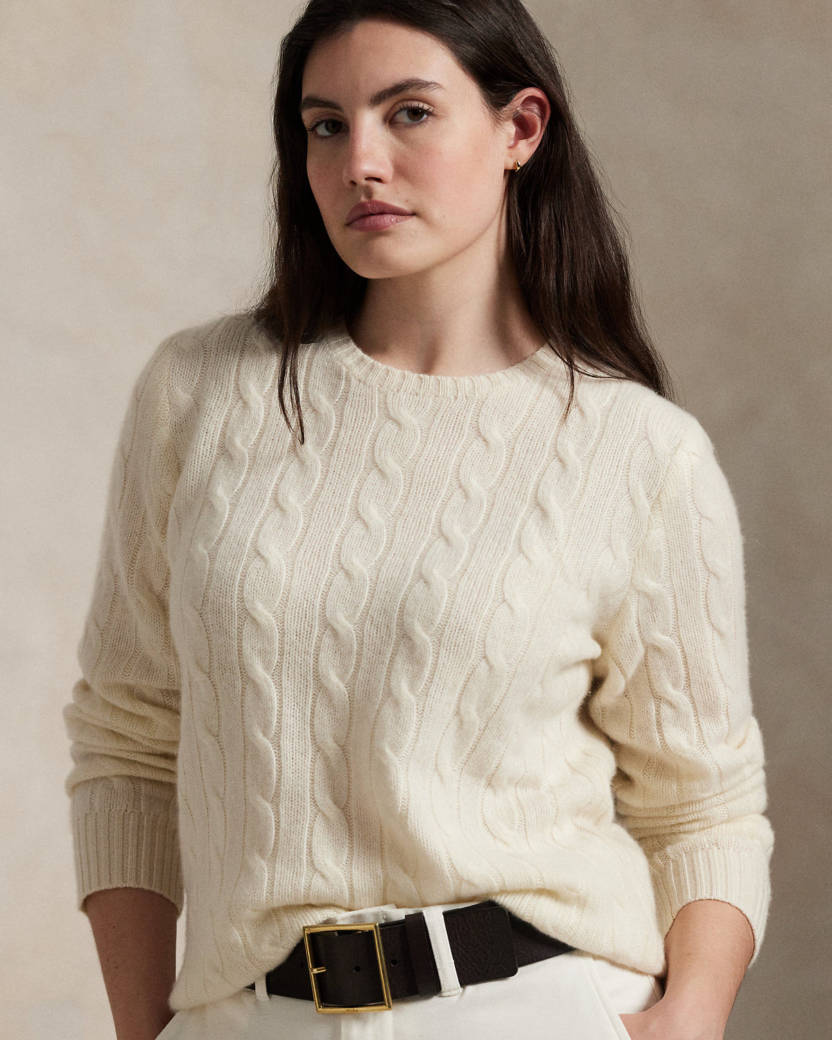 Ralph Lauren Women's The Iconic Cable-Knit Cashmere Sweater - Cream