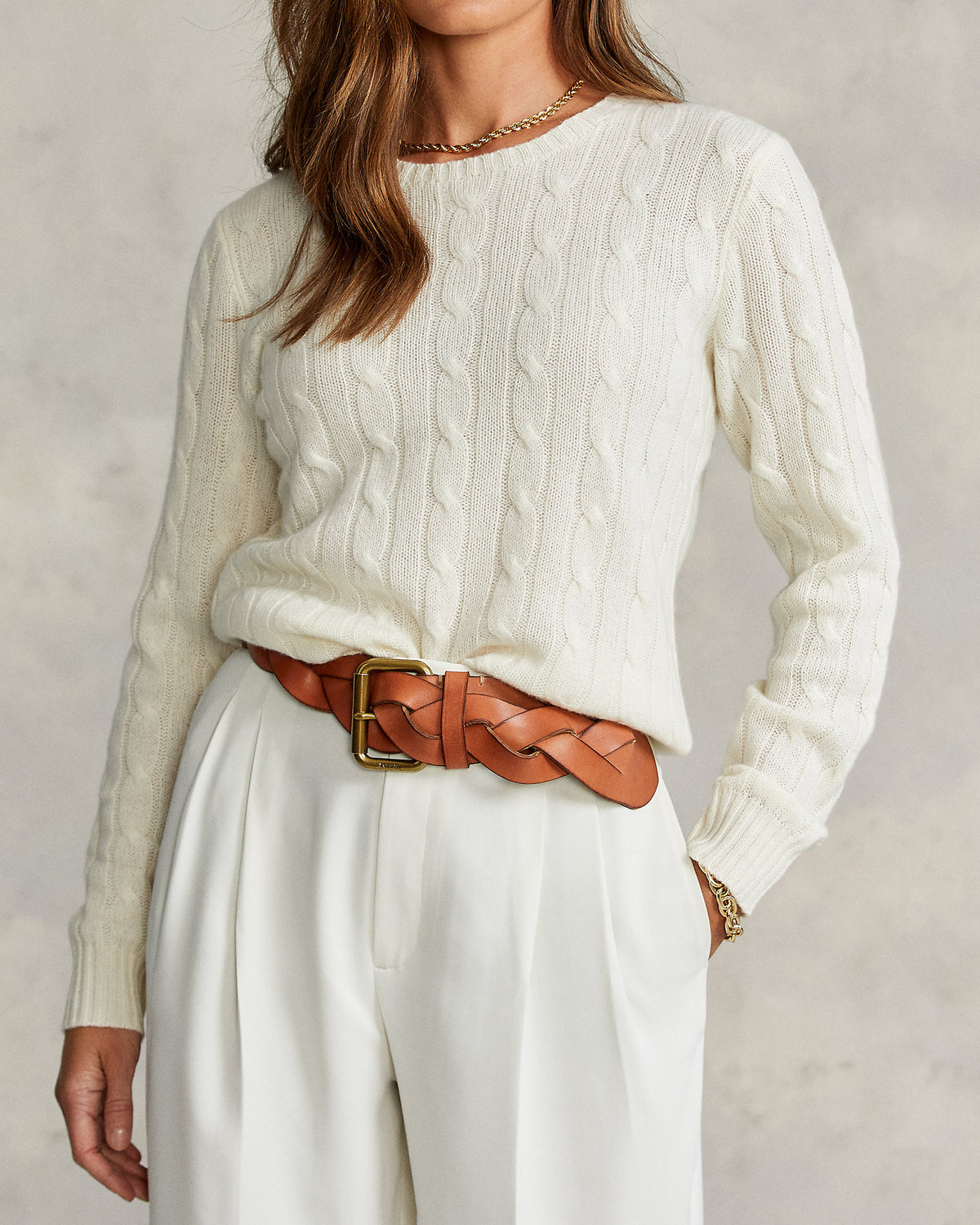 Ralph Lauren Women's The Iconic Cable-Knit Cashmere Sweater - Cream