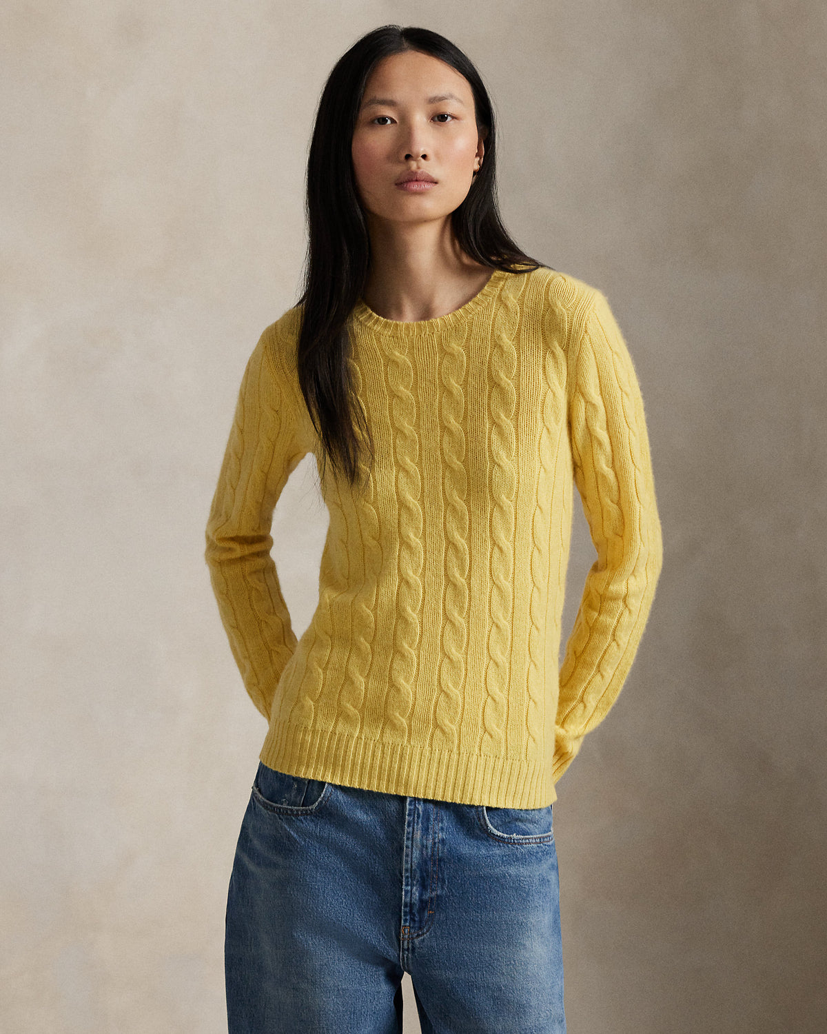 Ralph Lauren Women's The Iconic Cable-Knit Cashmere Sweater - Fall Yellow
