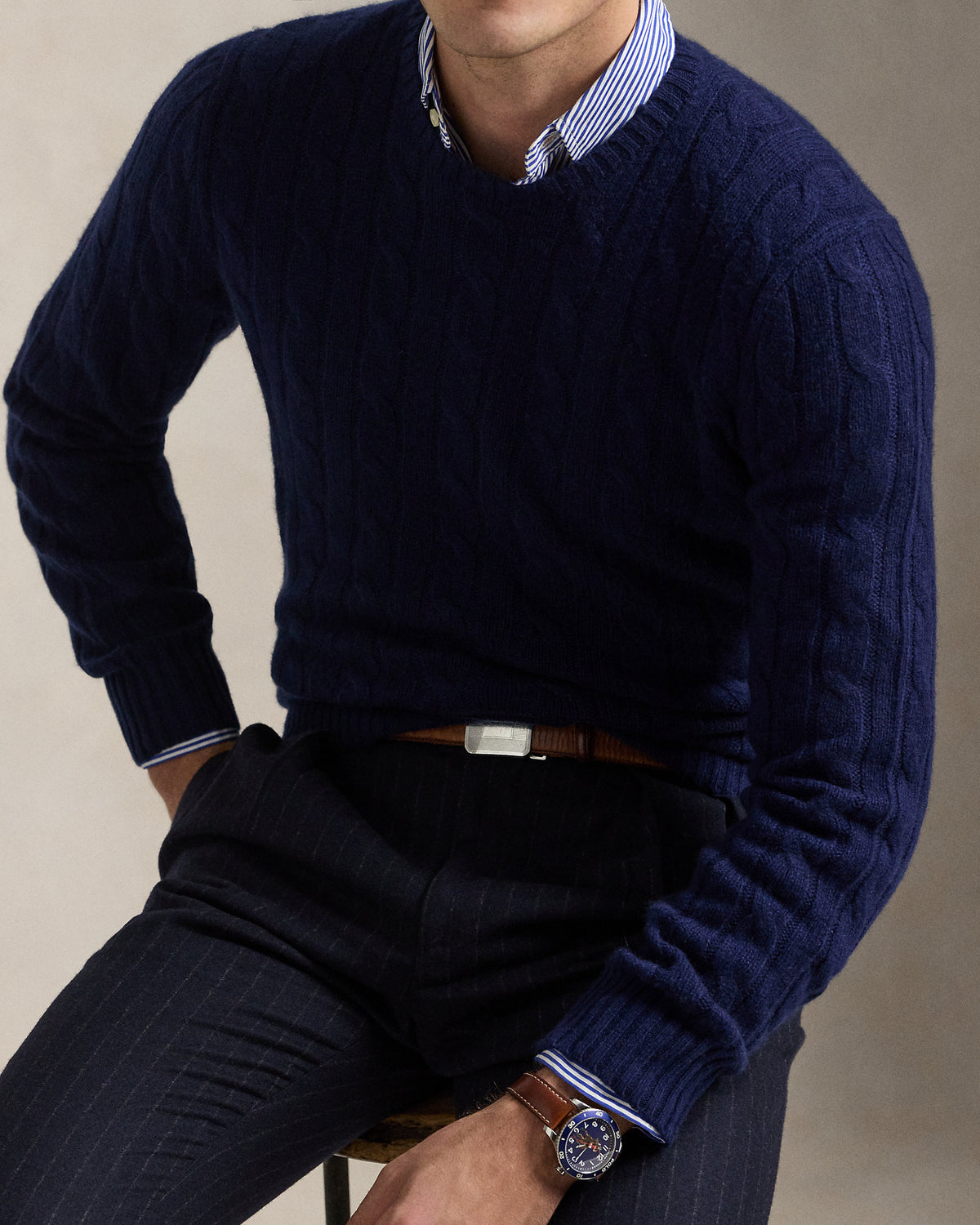 Ralph Lauren Unisex The Iconic Cable-Knit Cashmere Sweater - Bright Navy