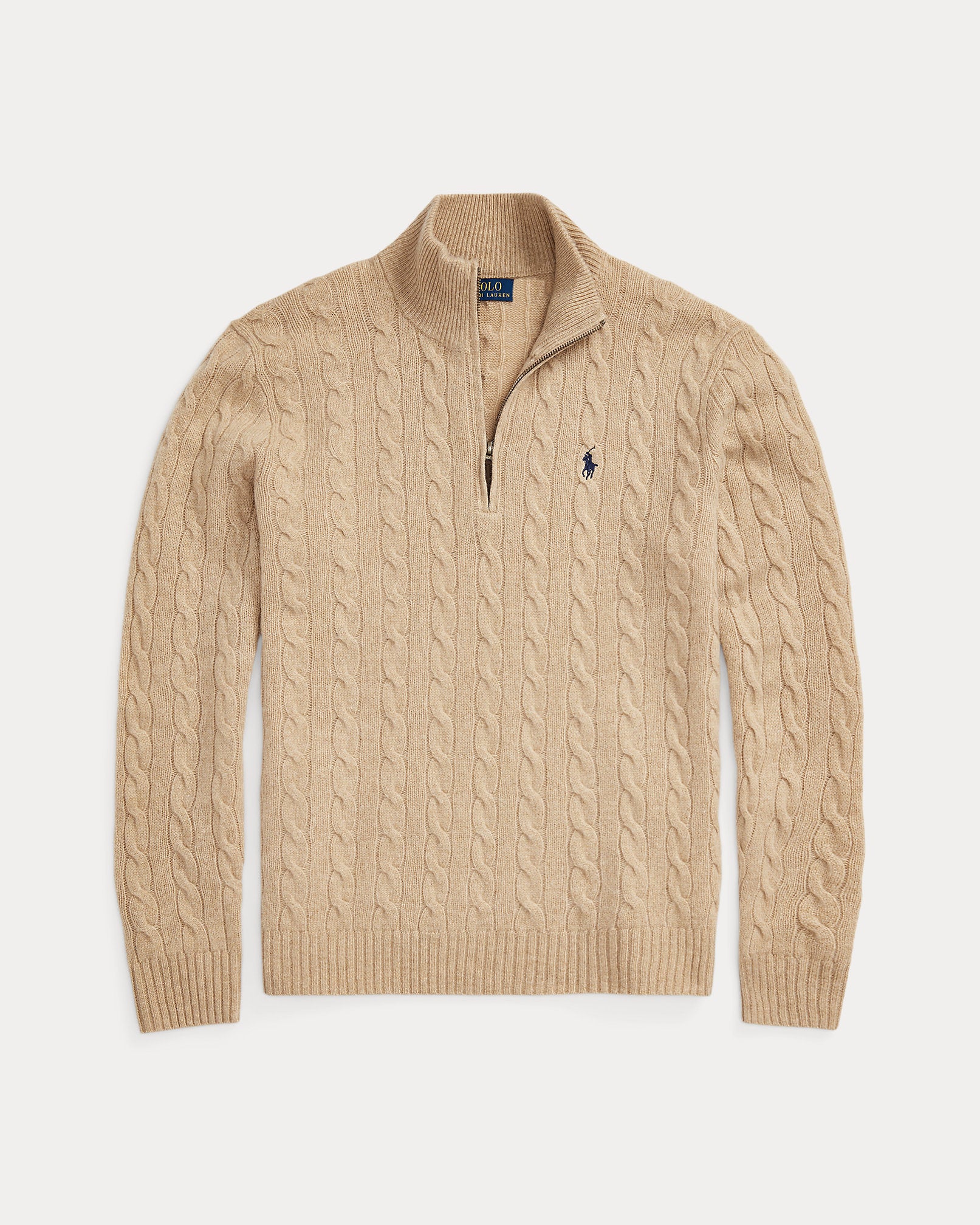 Ralph Lauren Cable-Knit Wool-Cashmere Sweater- Camel Melange