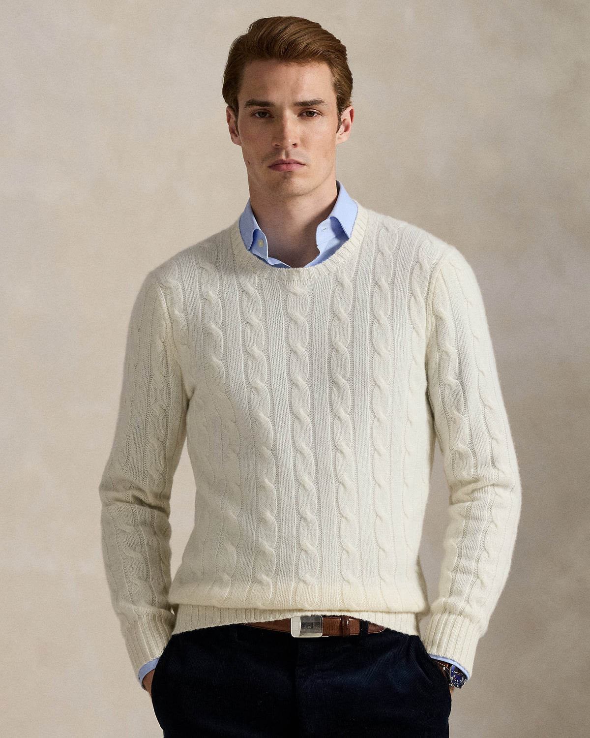 Ralph Lauren Unisex The Iconic Cable-Knit Cashmere Sweater - Cream