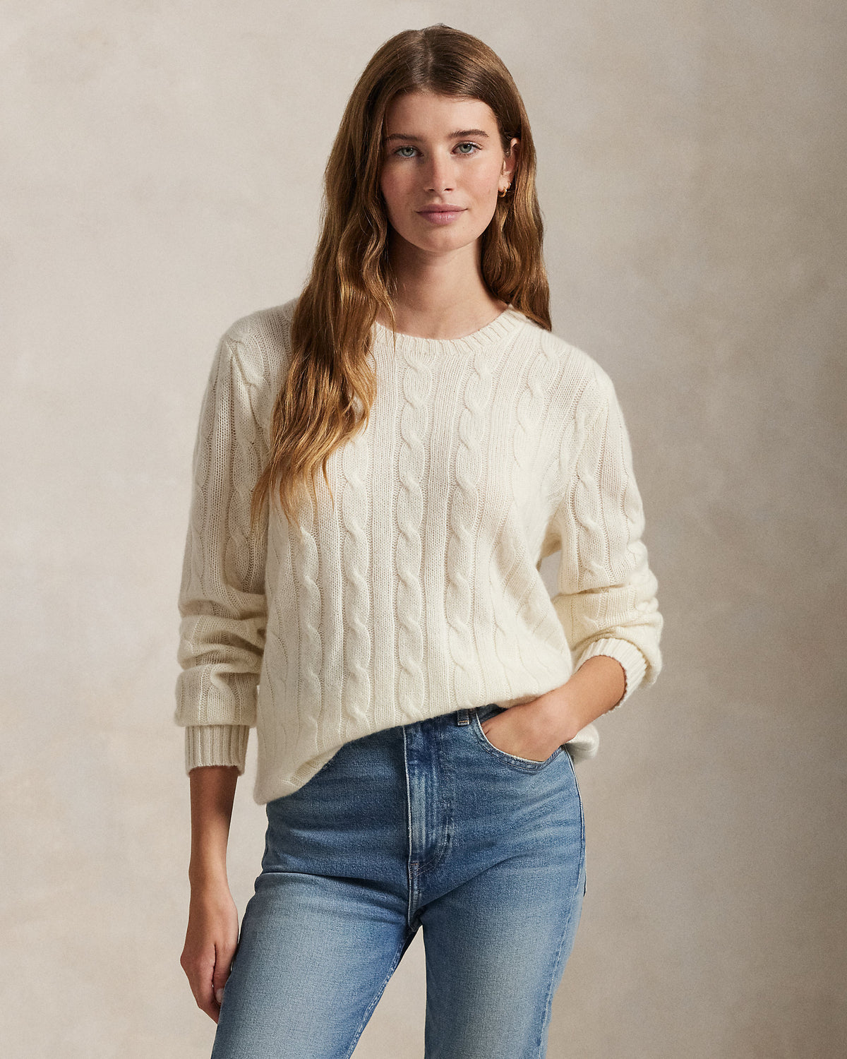 Ralph Lauren Unisex The Iconic Cable-Knit Cashmere Sweater - Cream