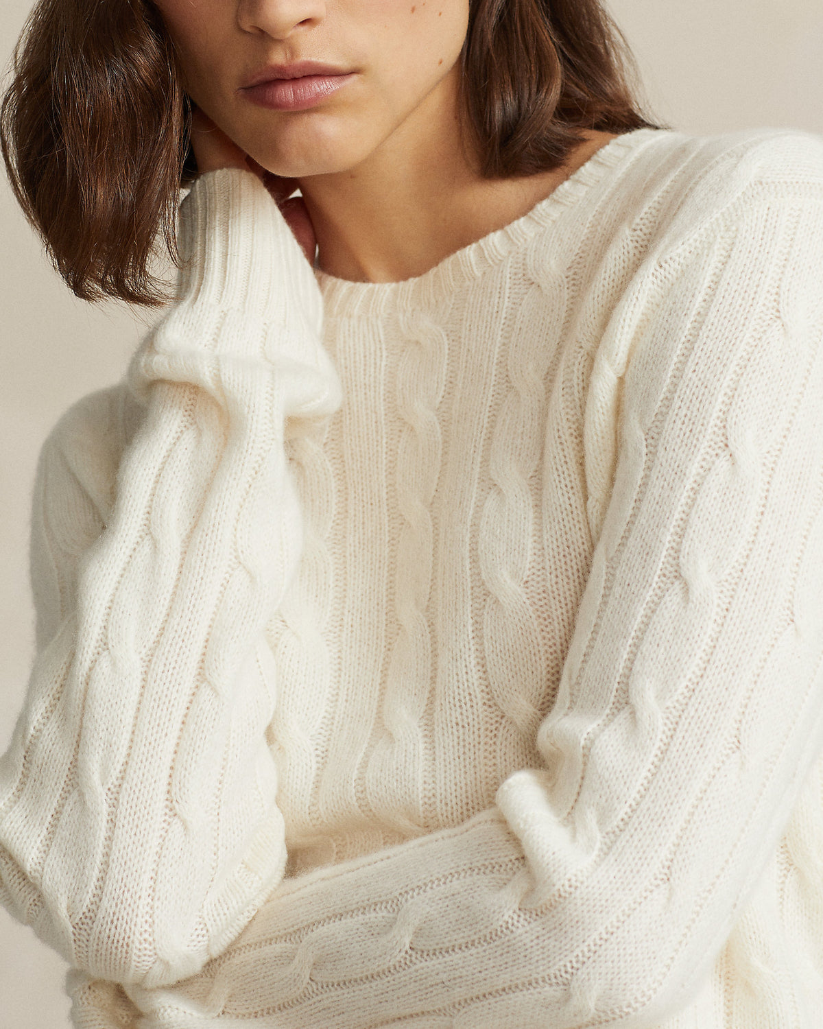 Ralph Lauren Unisex The Iconic Cable-Knit Cashmere Sweater - Cream