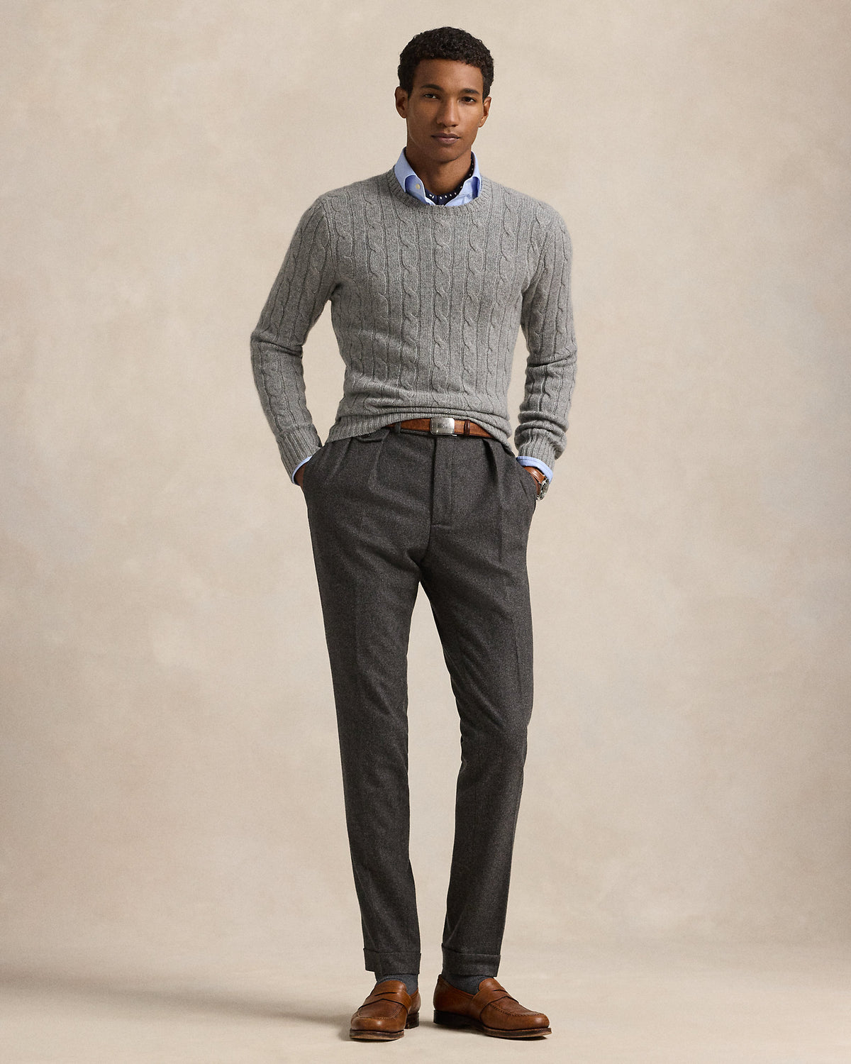 Ralph Lauren Unisex The Iconic Cable-Knit Cashmere Sweater - Fawn Grey Heather