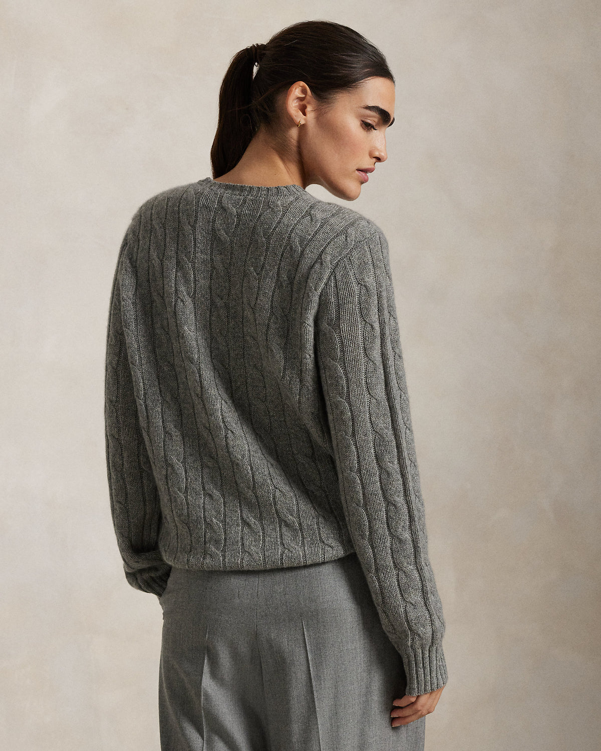 Ralph Lauren Unisex The Iconic Cable-Knit Cashmere Sweater - Fawn Grey Heather