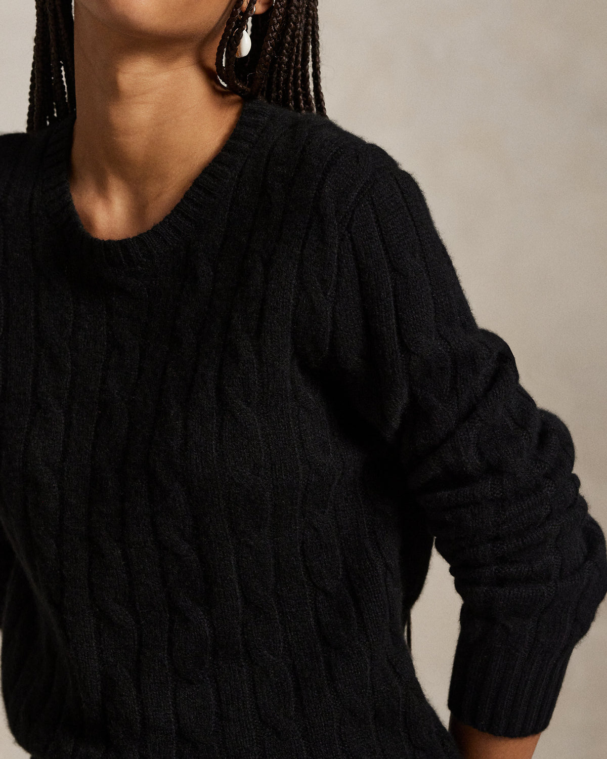 Ralph Lauren Unisex The Iconic Cable-Knit Cashmere Sweater - Polo Black