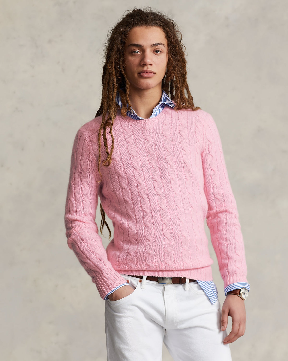 Ralph Lauren Unisex The Iconic Cable-Knit Cashmere Sweater - Dusty Carmel Pink