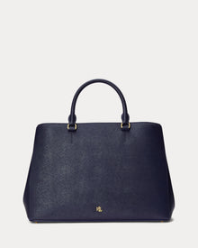 Ralph Lauren Crosshatch Leather Large Hanna Satchel  -  Refined Navy