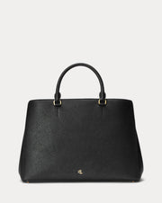 Ralph Lauren Crosshatch Leather Large Hanna Satchel  -  Black