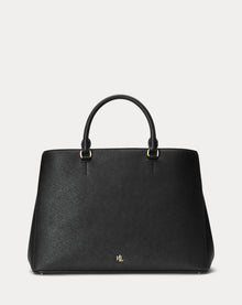 Ralph Lauren Crosshatch Leather Large Hanna Satchel  -  Black