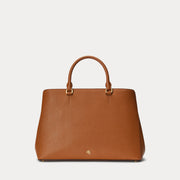 Ralph Lauren Crosshatch Leather Large Hanna Satchel  -  Lauren Tan