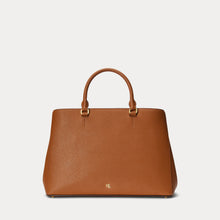Ralph Lauren Crosshatch Leather Large Hanna Satchel  -  Lauren Tan