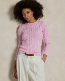 Ralph Lauren Women Cable-Knit Cotton Crewneck Sweater  -  Carmel Pink