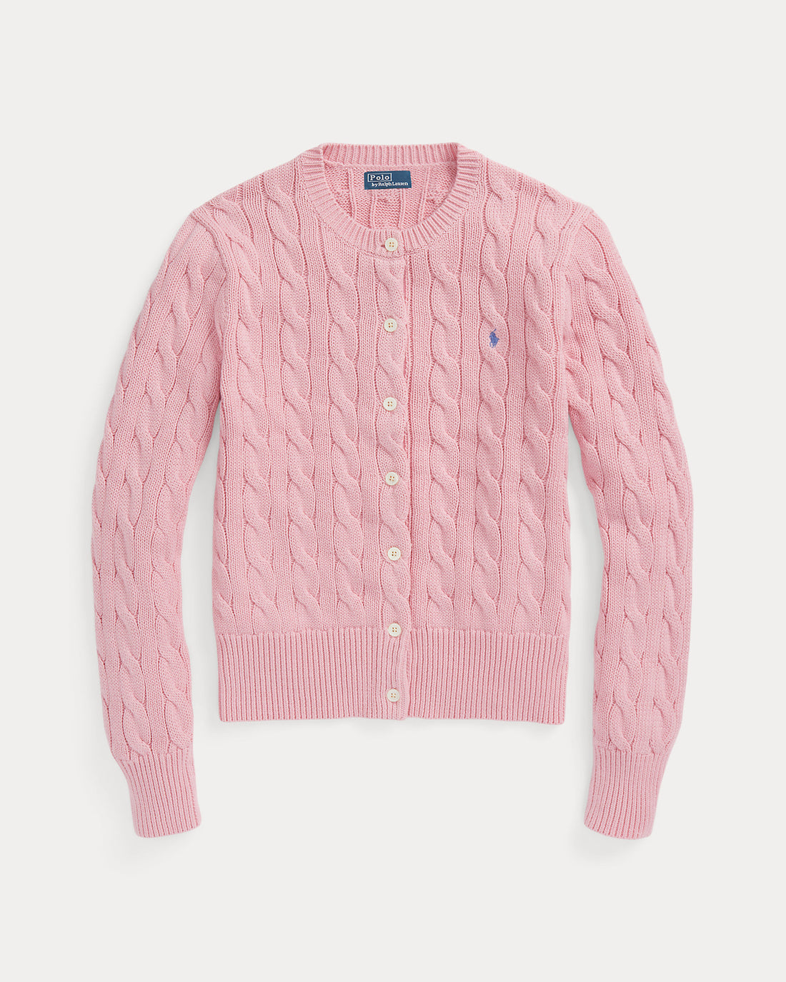 Ralph Lauren Cable-Knit Cotton Crewneck Cardigan - OUTLET