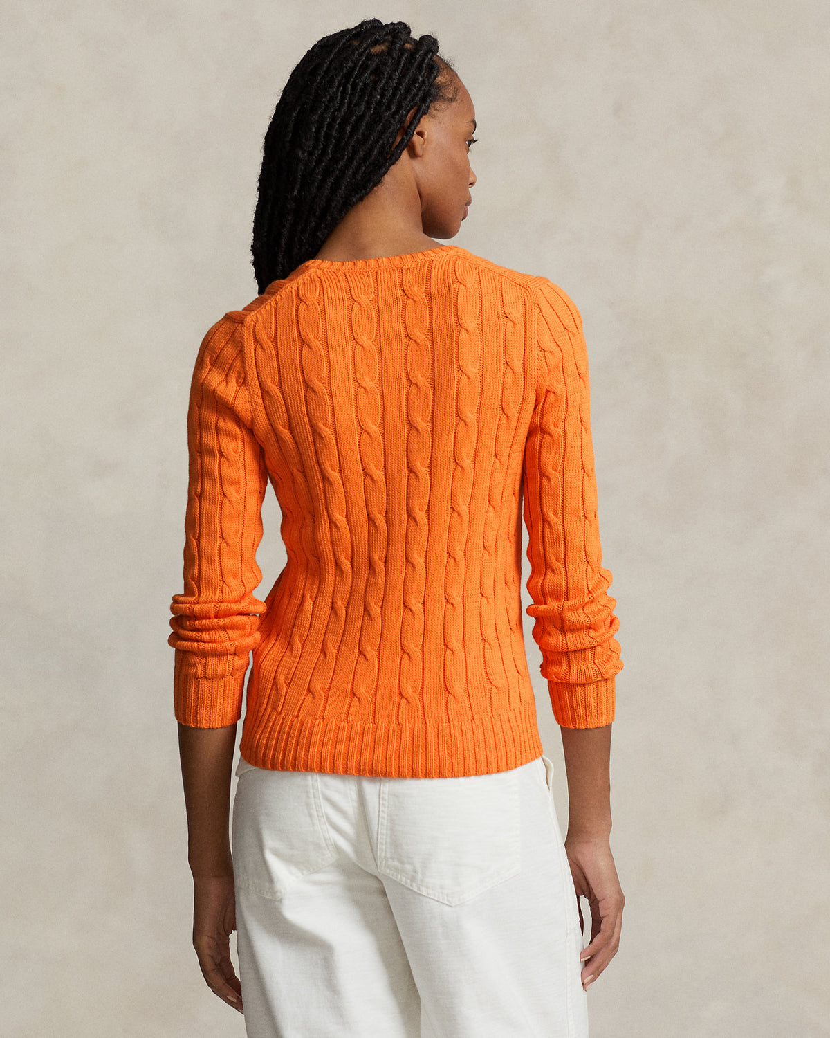Ralph Lauren Women Cable-Knit Cotton V-Neck Sweater  -  Sun Orange