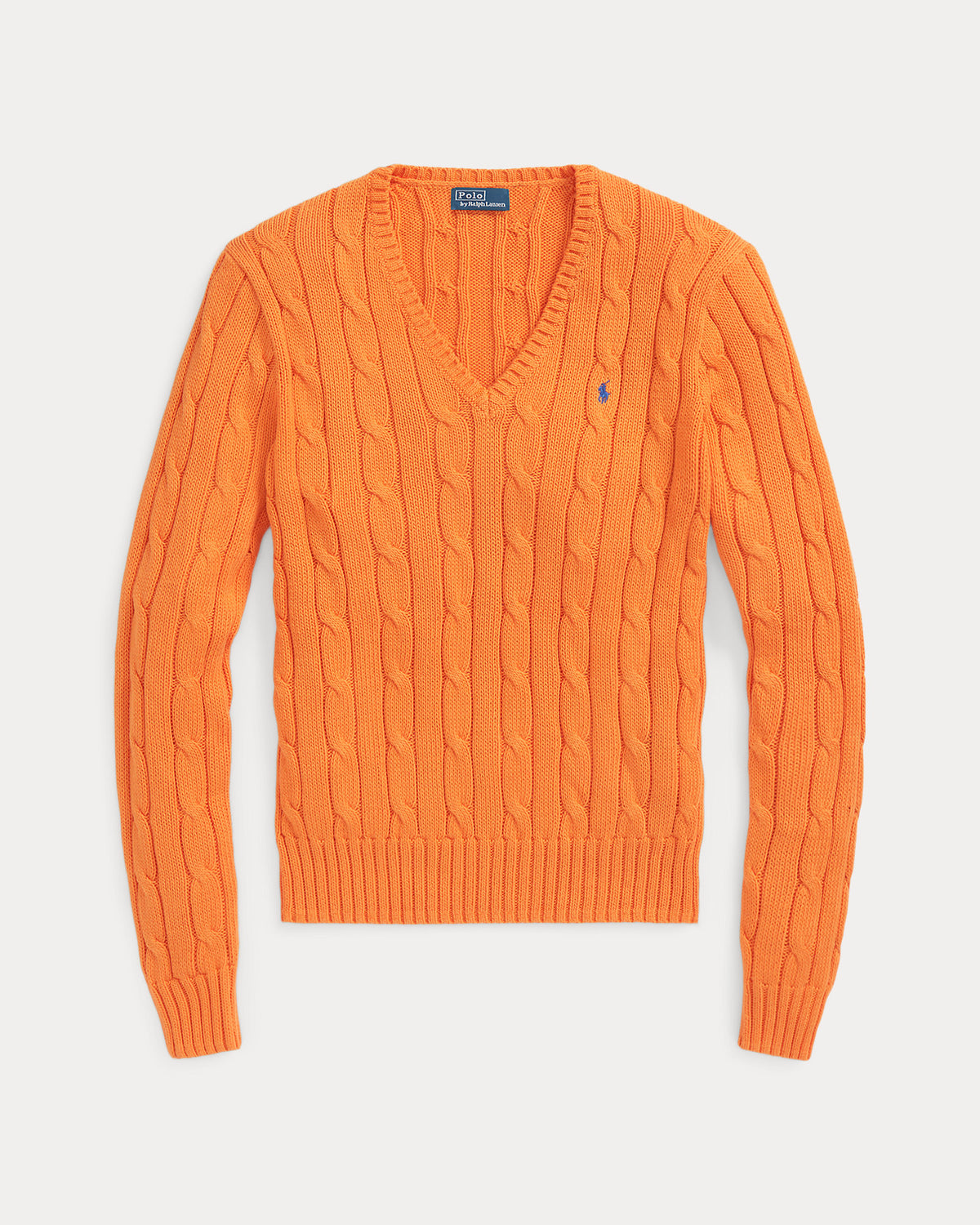 Ralph Lauren Women Cable-Knit Cotton V-Neck Sweater  -  Sun Orange